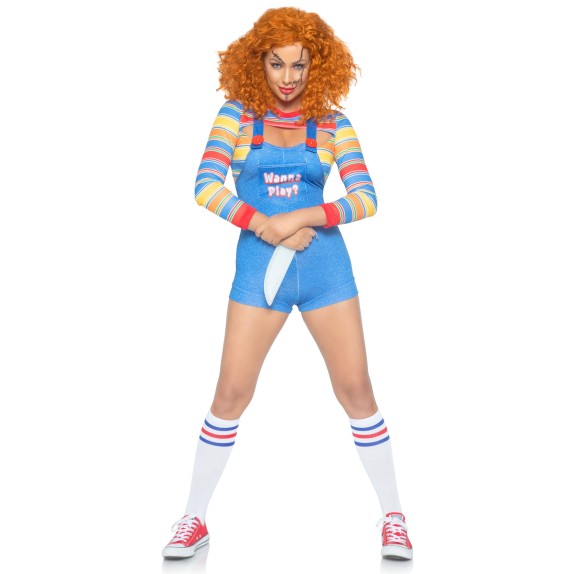 COSTUME TRAVESTIMENTO SEXY CHUCKY BAMBOLA ASSASSINA PER DONNA 2 PEZZI