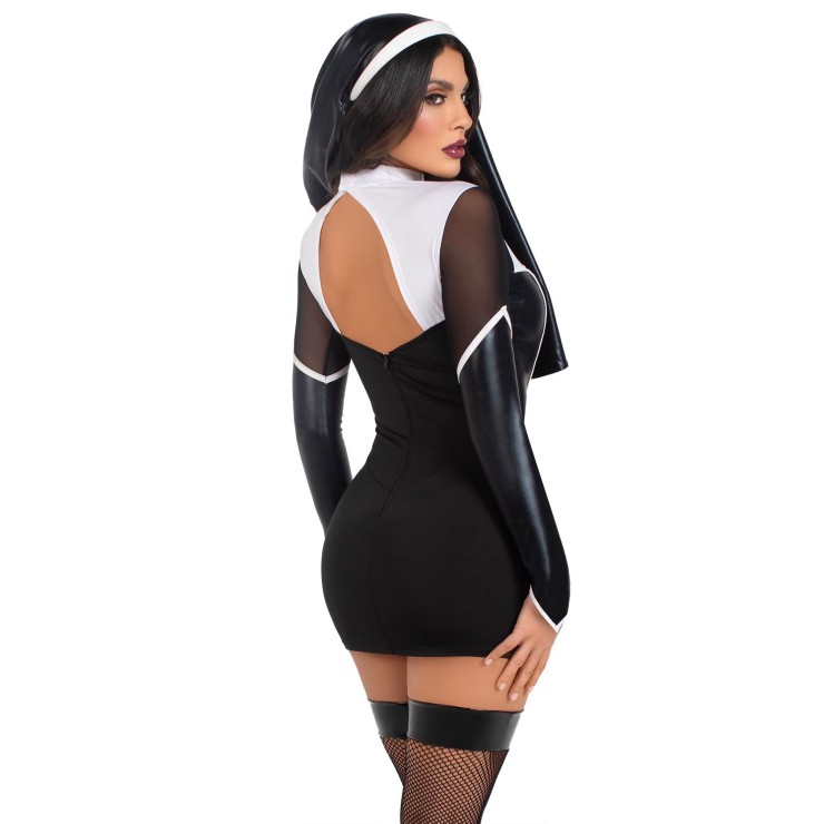 COSTUME 2 PEZZI TRAVESTIMENTO DA SUORA SEXY PER DONNA LEG... 2