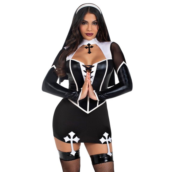 COSTUME 2 PEZZI TRAVESTIMENTO DA SUORA SEXY PER DONNA LEG AVENUE