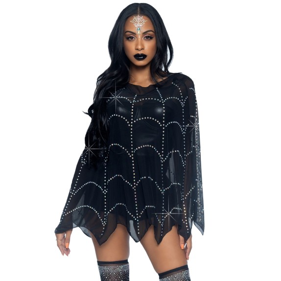 PONCHO ACCESSORIO TRAVESTIMENTO SEXY CON RAGNATELA A STRASS LEG AVENUE