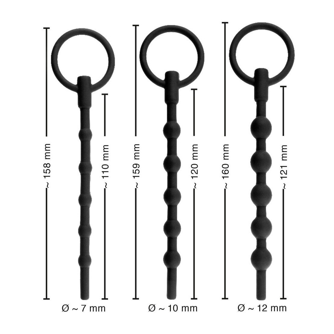 SET 3 DILATATORI URETRALI CAVI IN SILICONE CON...