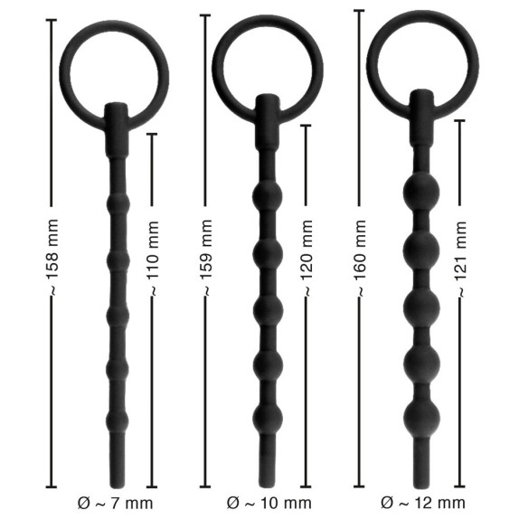 SET 3 DILATATORI URETRALI CAVI IN SILICONE CON ANELLO PENIS PLUG