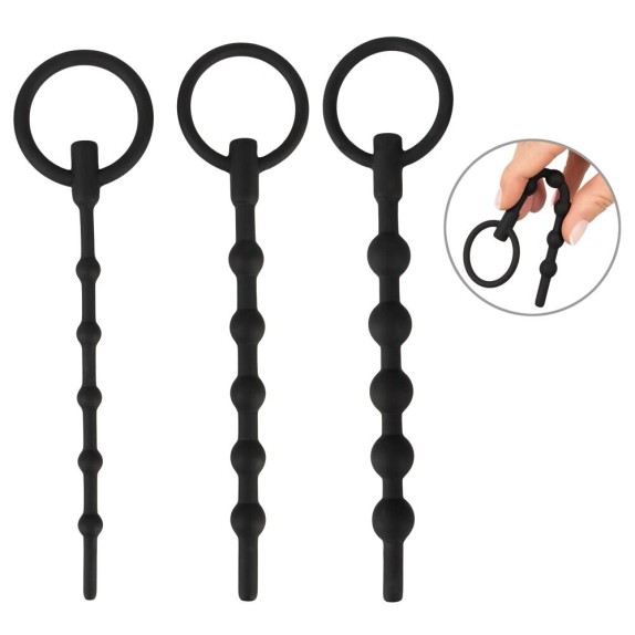 SET 3 DILATATORI URETRALI CAVI IN SILICONE CON ANELLO PENIS PLUG