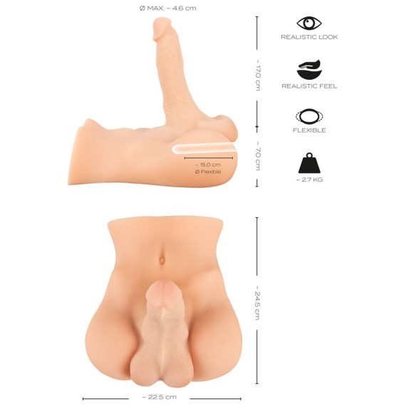 MASTURBATORE MEZZO BUSTO REALISTICO DI UOMO CON PENE INCLINABILE E FORO ANO