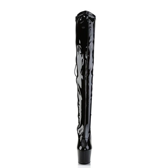 STIVALI SEXY NERI IN VERNICE AL GINOCCHIO CON LACCI E ZIP 18 CM