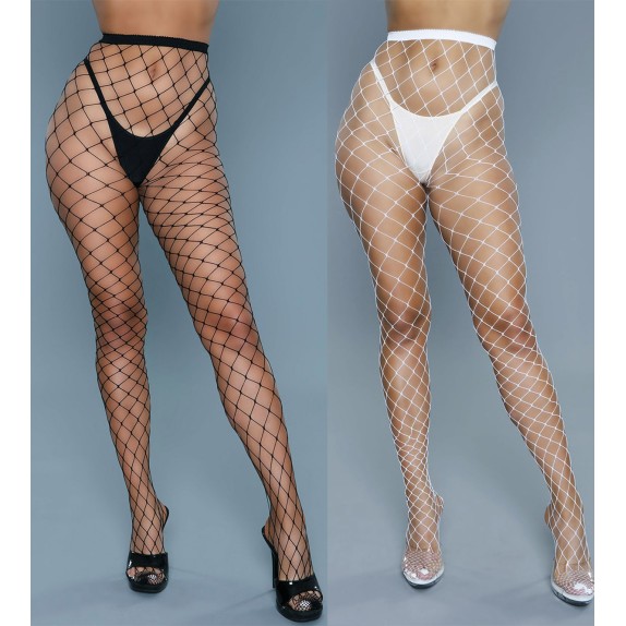 COLLANT SEXY A RETE LARGA CON PIEDE NERO E BIANCO