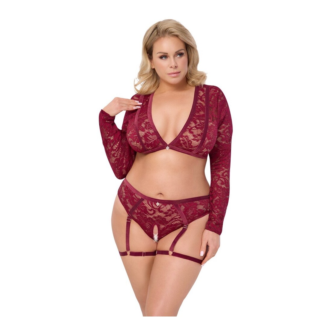 SET TOP E CULOTTE APERTA CON GIARRETTIERE IN...