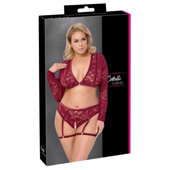 SET TOP E CULOTTE APERTA CON GIARRETTIERE IN PIZZO BORDEAUX 2 PZ
