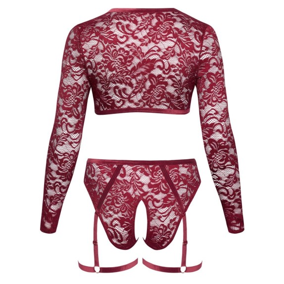 SET TOP E CULOTTE APERTA CON GIARRETTIERE IN PIZZO BORDEAUX 2 PZ