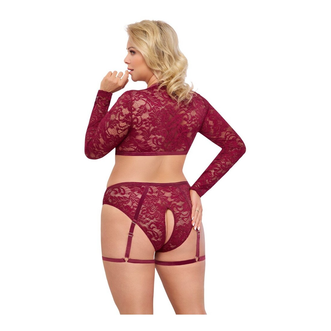 SET TOP E CULOTTE APERTA CON GIARRETTIERE IN...