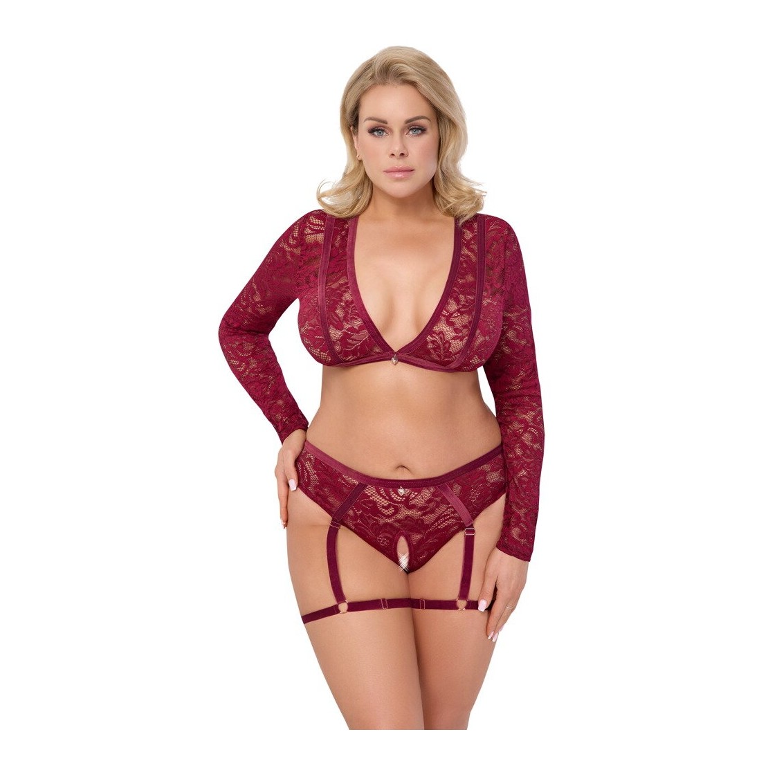 SET TOP E CULOTTE APERTA CON GIARRETTIERE IN...