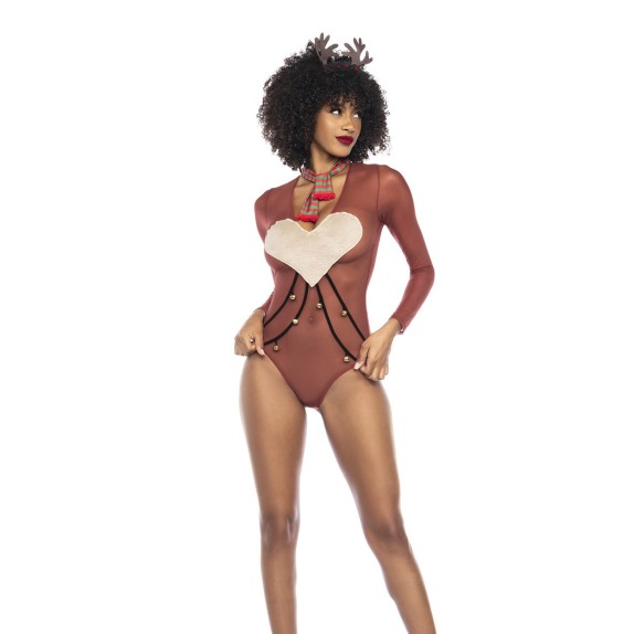 COSTUME TRAVESTIMENTO DA RENNA SEXY BODY CON CAMPANELLINI E ACCESSORI MAPALE