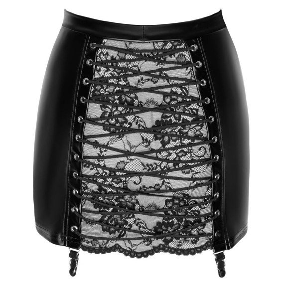 MINI GONNA IN SPANDEX E PIZZO APERTA DIETRO CON PINZETTE PER CALZE