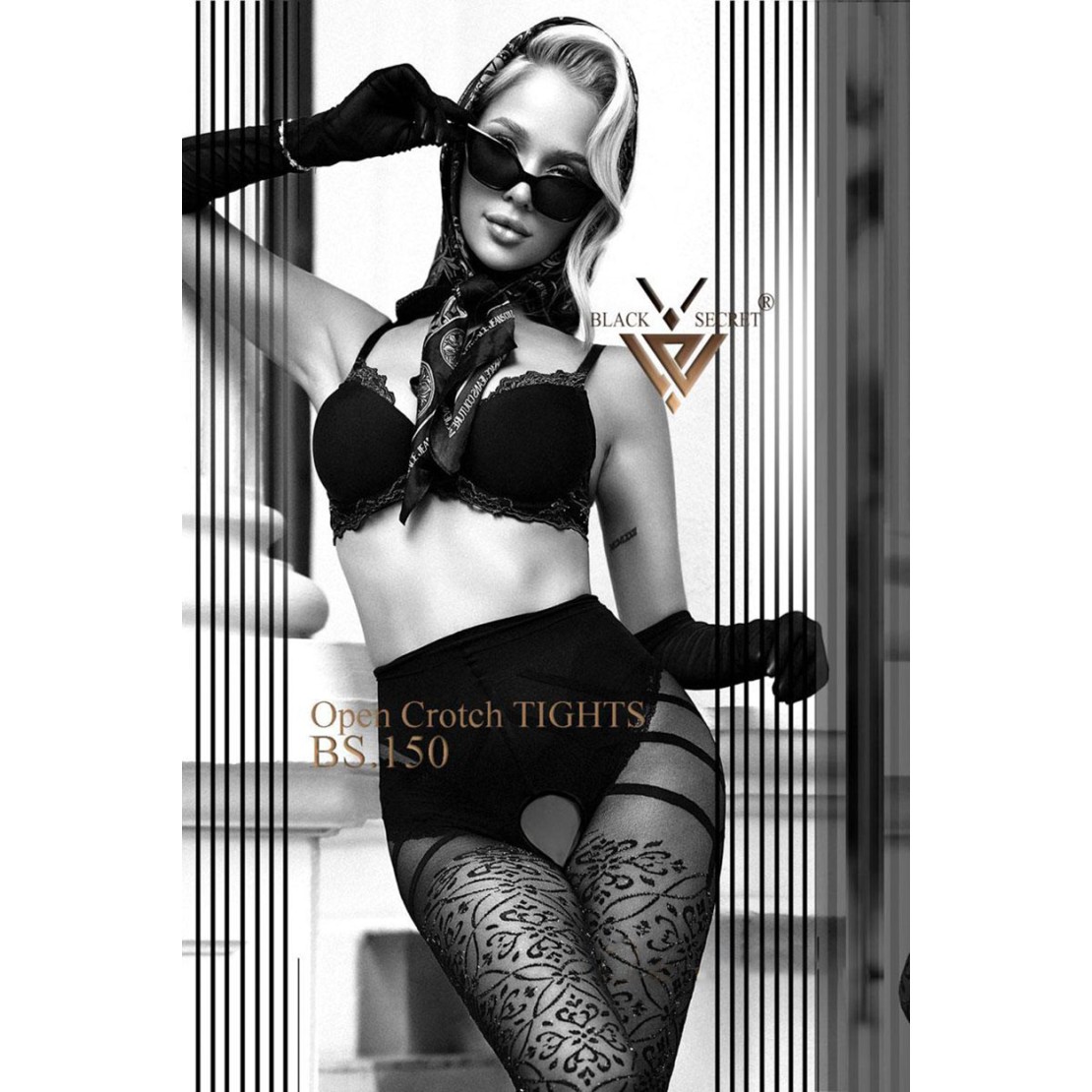 COLLANT SEXY NERO APERTO PER DONNA CON DECORI...