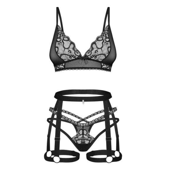 COMPLETO INTIMO 3 PEZZI SEXY DA DONNA IN PIZZO CON APERTURE SEDUCTIVE