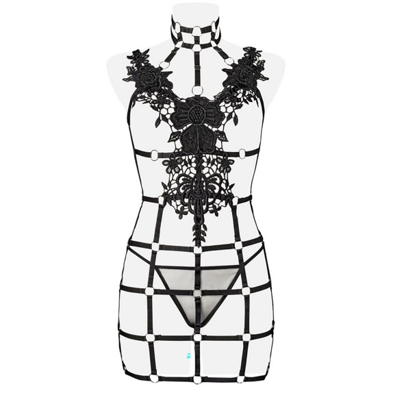 VESTITO SEXY PER DONNA APERTO CON DECORI IN PIZZO E PERIZOMA INCLUSO
