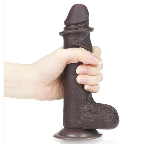 DILDO REALISTICO MARRONE A DOPPIA DENSITA' CON TESTICOLI E VENTOSA 7.0"