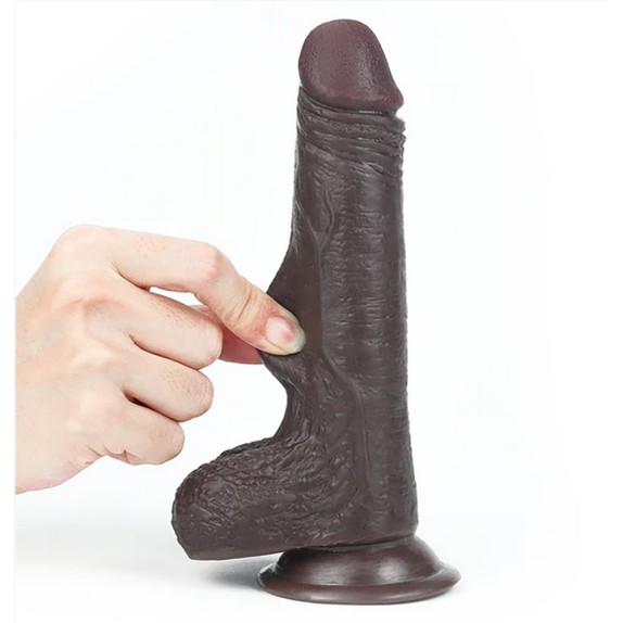 DILDO REALISTICO MARRONE A DOPPIA DENSITA' CON TESTICOLI E VENTOSA 7.0"