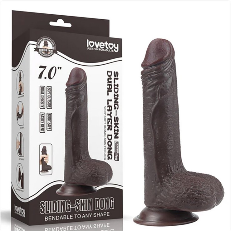DILDO REALISTICO MARRONE A DOPPIA DENSITA' CON TESTICOLI...