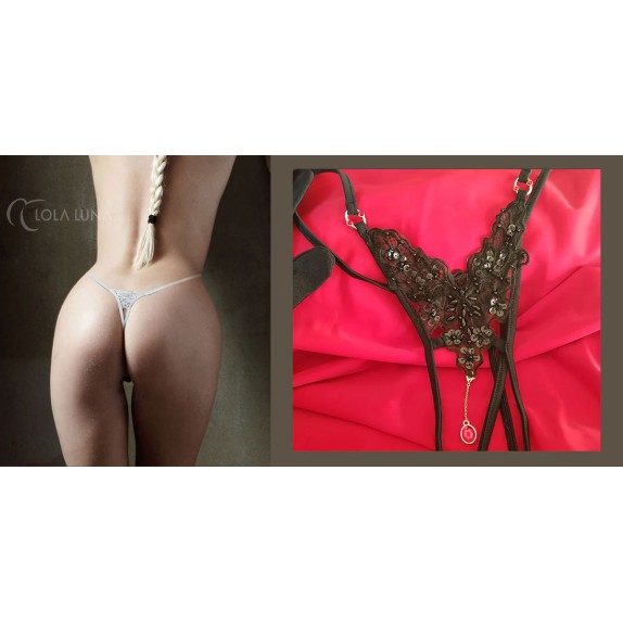 PERIZOMA APERTO NERO SEXY CON RICAMI E GIOIELLI PER DONNA CARLA LOLA LUNA