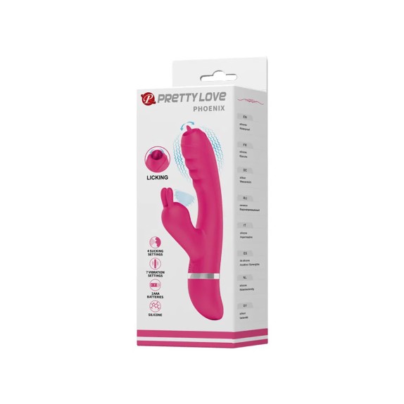 VIBRATORE RABBIT SEX TOY PER DONNA CON SUZIONE E VIBRAZIONE CON LINGUA PHOENIX