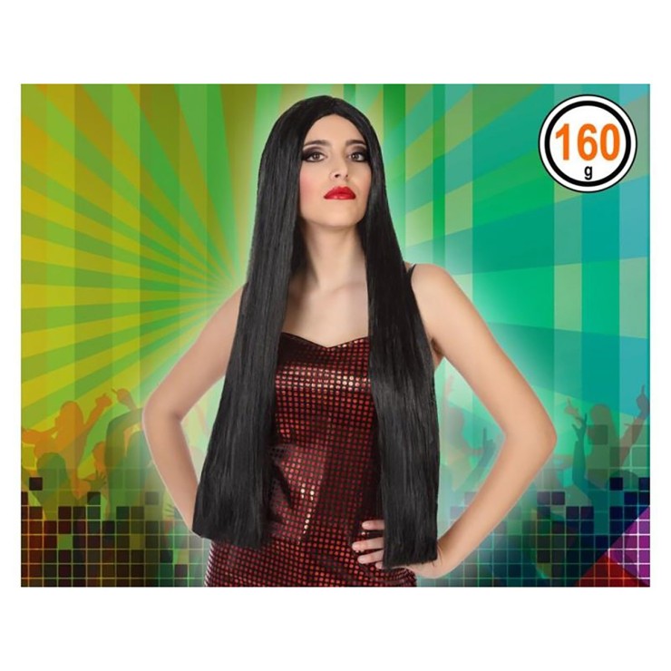 PARRUCCA SEXY NERA LUNGA ACCESSORIO TRAVESTIMENTO ATOSA 2