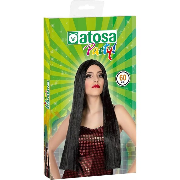 PARRUCCA SEXY NERA LUNGA ACCESSORIO TRAVESTIMENTO ATOSA