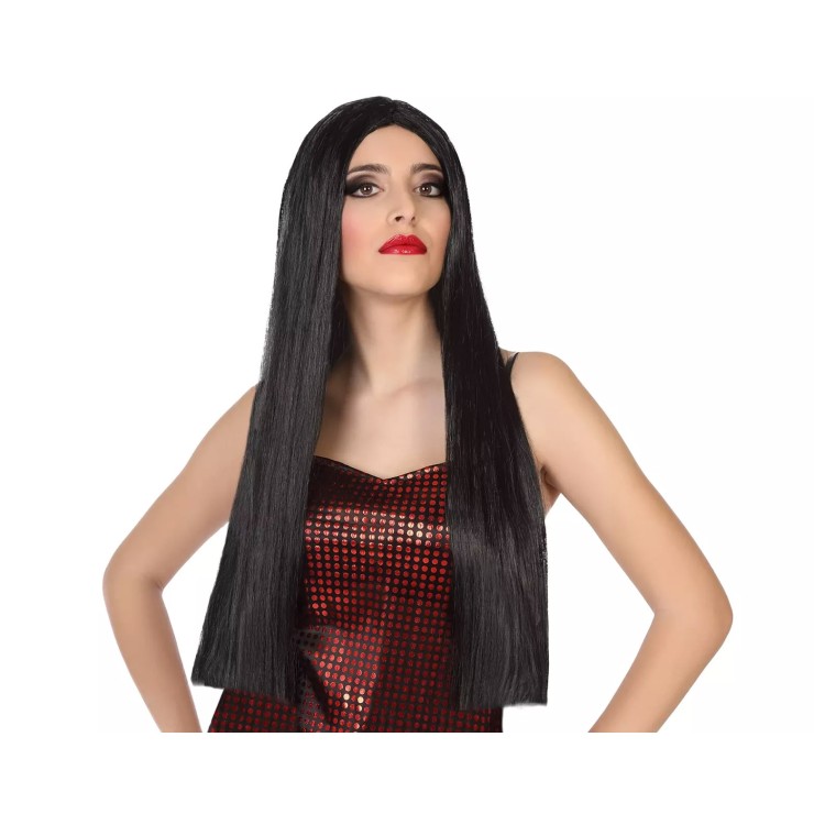 PARRUCCA SEXY NERA LUNGA ACCESSORIO TRAVESTIMENTO ATOSA