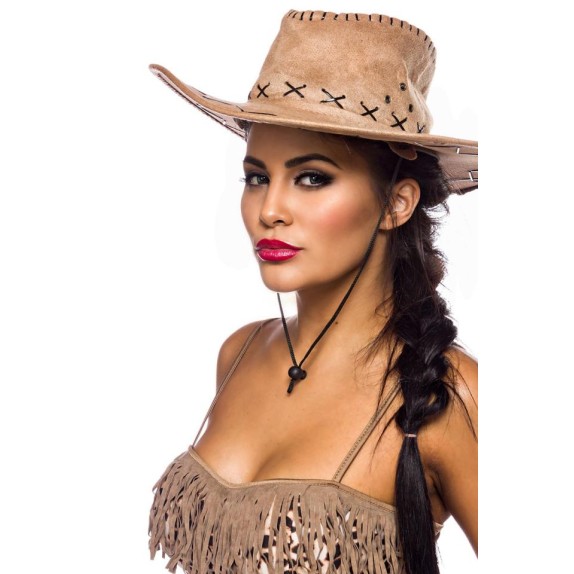 COSTUME TRAVESTIMENTO DA COWGIRL LEOPARDATA CON CAPPELLO SET 4 PZ