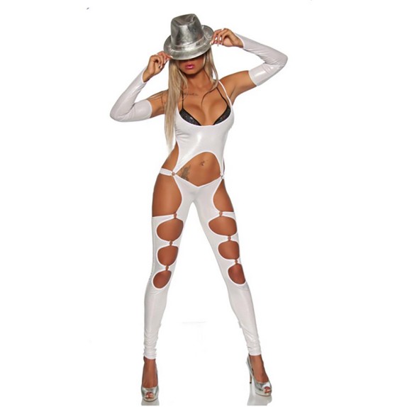 TUTA SEXY BIANCA PER DONNA CON APERTURE E GUANTI SARESIA
