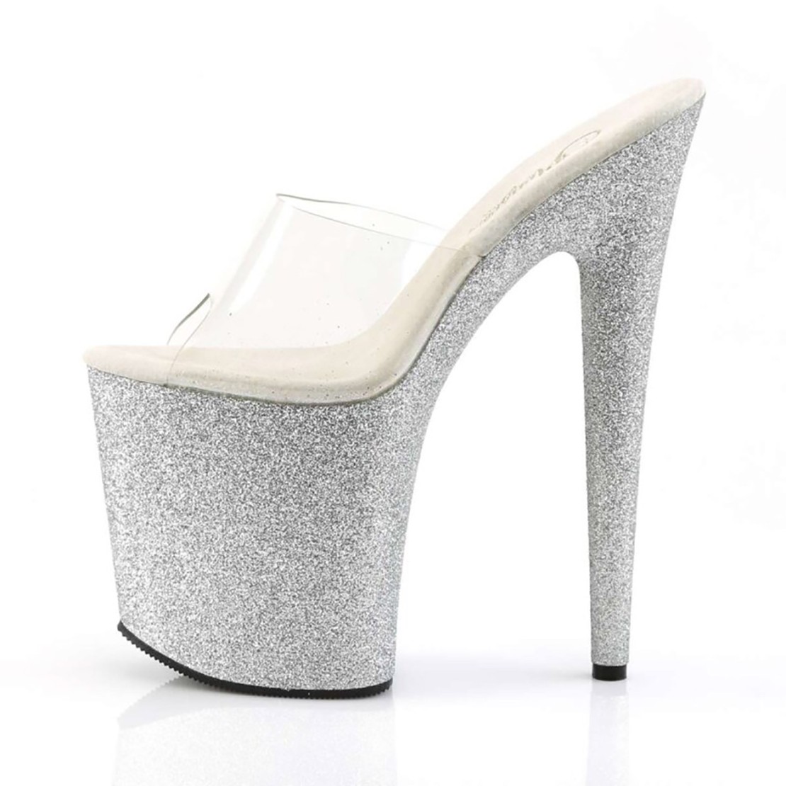 SANDALI SEXY 20 CM CON GLITTER ARGENTO