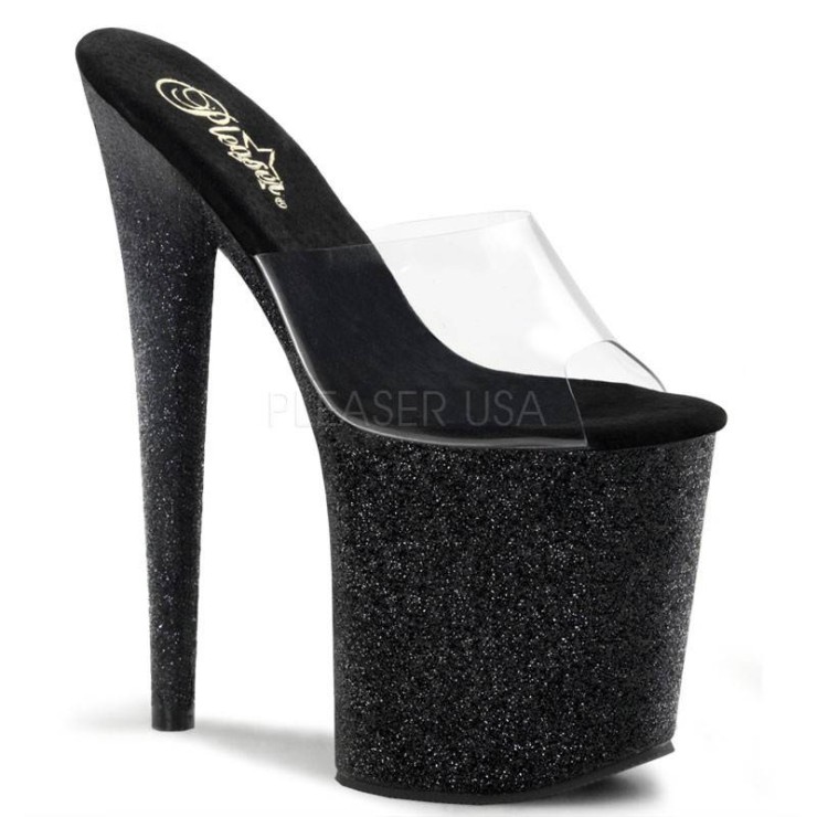 SANDALI SEXY TACCO 20 CM CON GLITTER NERI