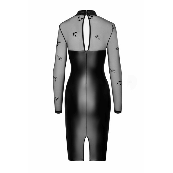 ABITO LUNGO SEXY PER DONNA IN SPANDEX LUCIDO E TULLE CON SPACCO POSTERIORE