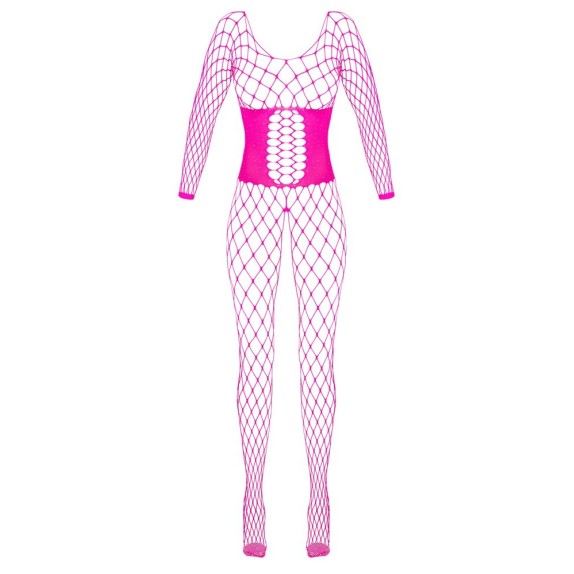 CATSUIT APERTA SEXY IN RETE FUCSIA CON STRASS CON MANICA LUNGA E PIEDE
