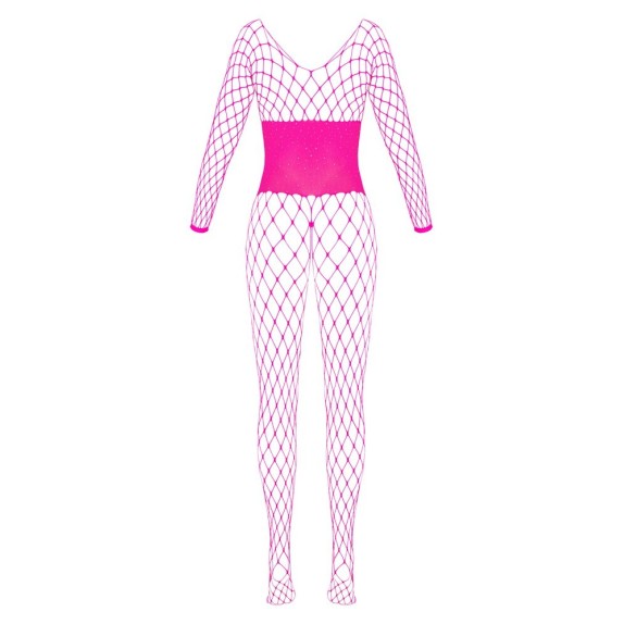 CATSUIT APERTA SEXY IN RETE FUCSIA CON STRASS CON MANICA LUNGA E PIEDE