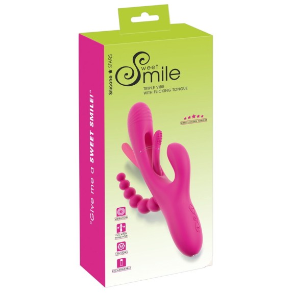 SEX TOY 3IN1 PER DONNA LINGUA INTERNA CON VIBRAZIONE SU CLITORIDE E PALLINE ANALI SMILE