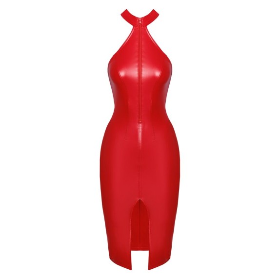 ABITO SEXY PER DONNA IN SPANDEX ROSSO OPACO CON ZIP E SPACCO NOIR