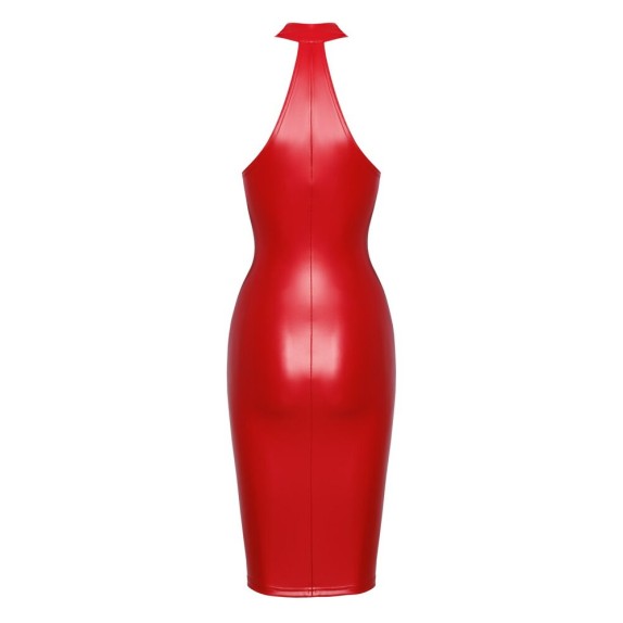 ABITO SEXY PER DONNA IN SPANDEX ROSSO OPACO CON ZIP E SPACCO NOIR