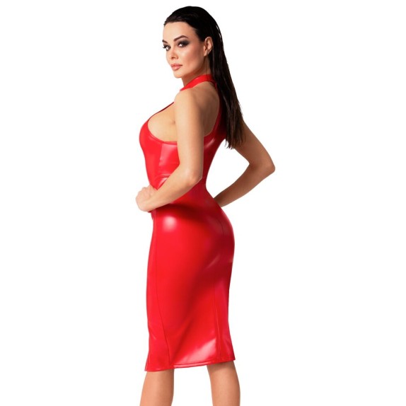 ABITO SEXY PER DONNA IN SPANDEX ROSSO OPACO CON ZIP E SPACCO NOIR