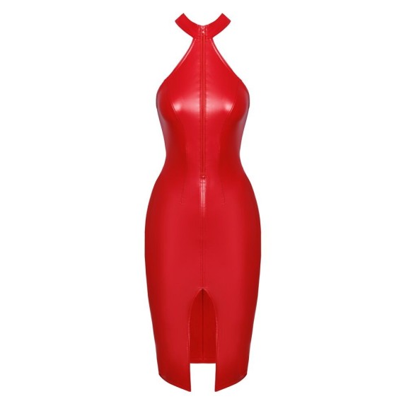 ABITO SEXY PER DONNA IN SPANDEX ROSSO OPACO CON ZIP E SPACCO NOIR