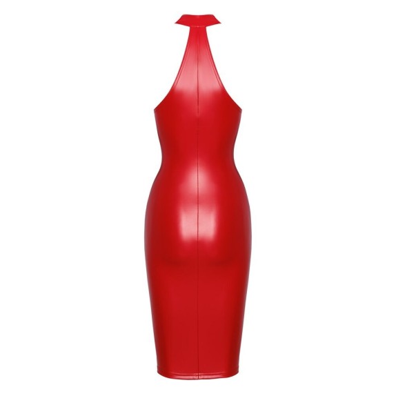 ABITO SEXY PER DONNA IN SPANDEX ROSSO OPACO CON ZIP E SPACCO NOIR