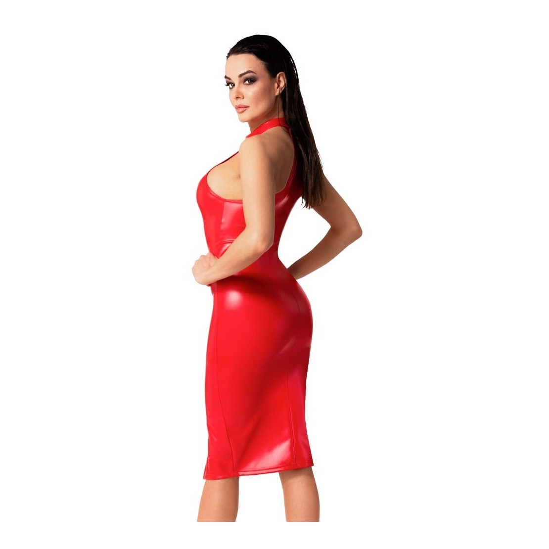 ABITO SEXY PER DONNA IN SPANDEX ROSSO OPACO CON...