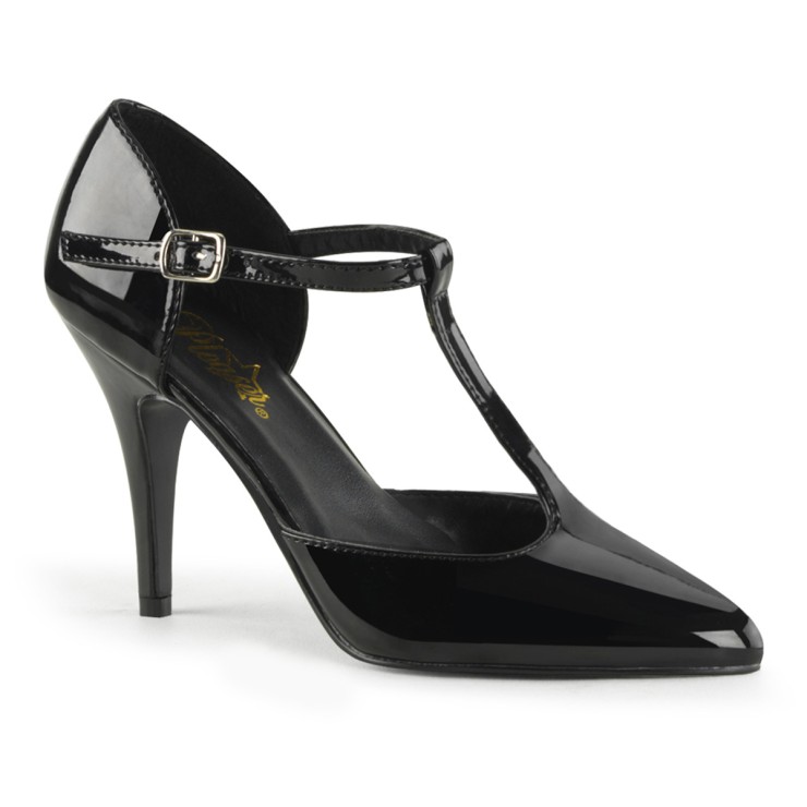 SANDALO ELEGANTE TACCO 10 CM NERO LUCIDO T-STRAP D'ORSAY