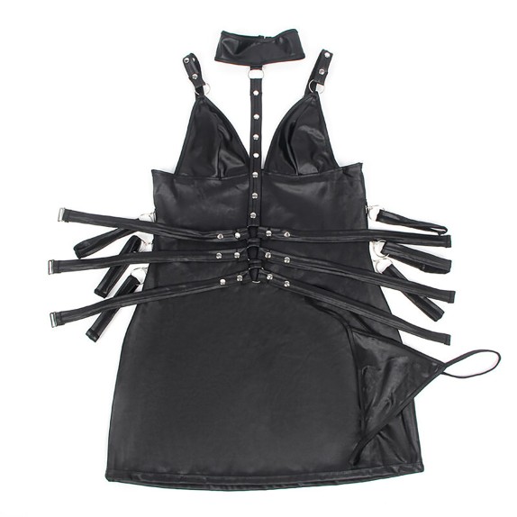 SET 3 PEZZI ABITO SEXY PER DONNA IN SPANDEX CON CINTURINO E STRING
