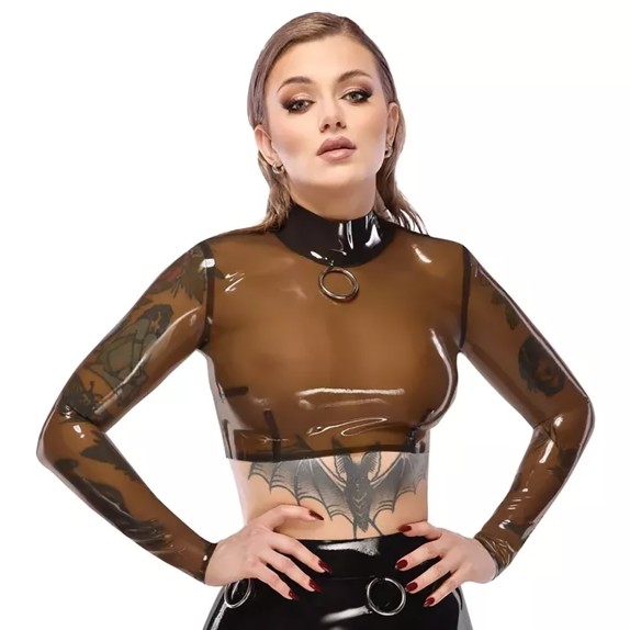 LATEX TRASPARENTE TOP MANICA LUNGA SEXY DONNA TRASPARENTE CON CERNIERA