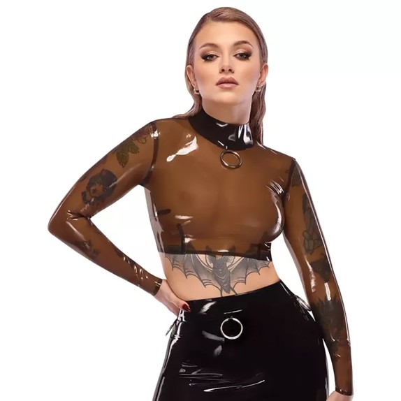 LATEX TRASPARENTE TOP MANICA LUNGA SEXY DONNA TRASPARENTE CON CERNIERA