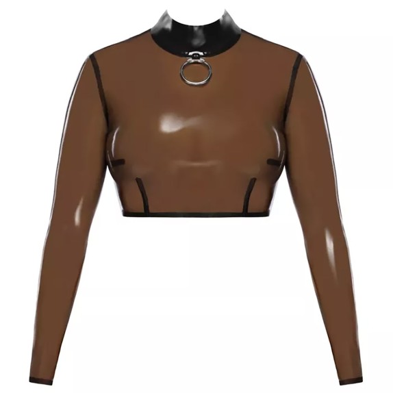 LATEX TRASPARENTE TOP MANICA LUNGA SEXY DONNA TRASPARENTE CON CERNIERA