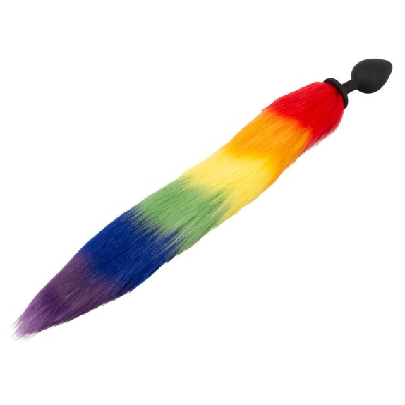 PLUG ANALE NERO IN SILICONE CON CODA IN PELLICCIA SINTETICA ARCOBALENO