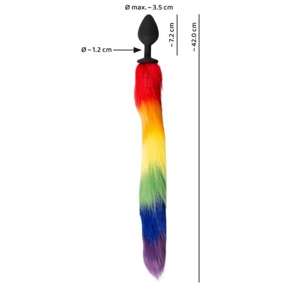 PLUG ANALE NERO IN SILICONE CON CODA IN PELLICCIA SINTETICA ARCOBALENO