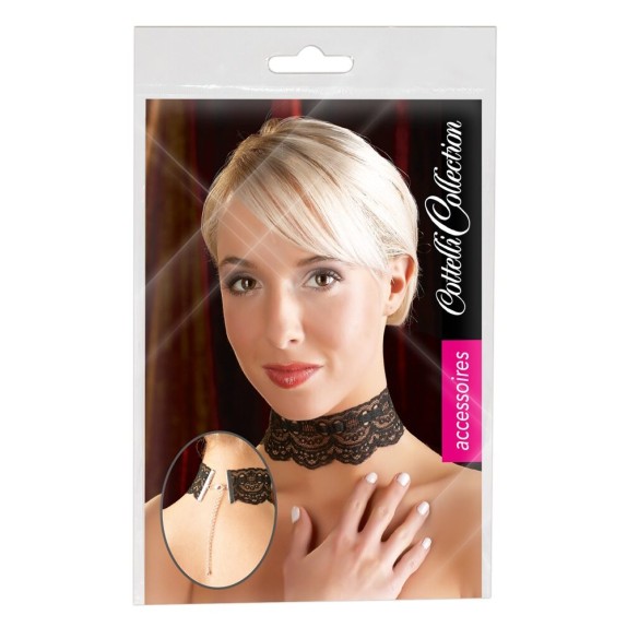 COLLARINO IN PIZZO NERO ELEGANTE CON CATENINA REGOLABILE